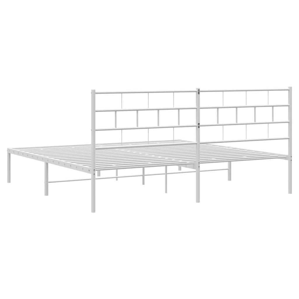 Metal Bed Frame without Mattress with Headboard White 180x200cm