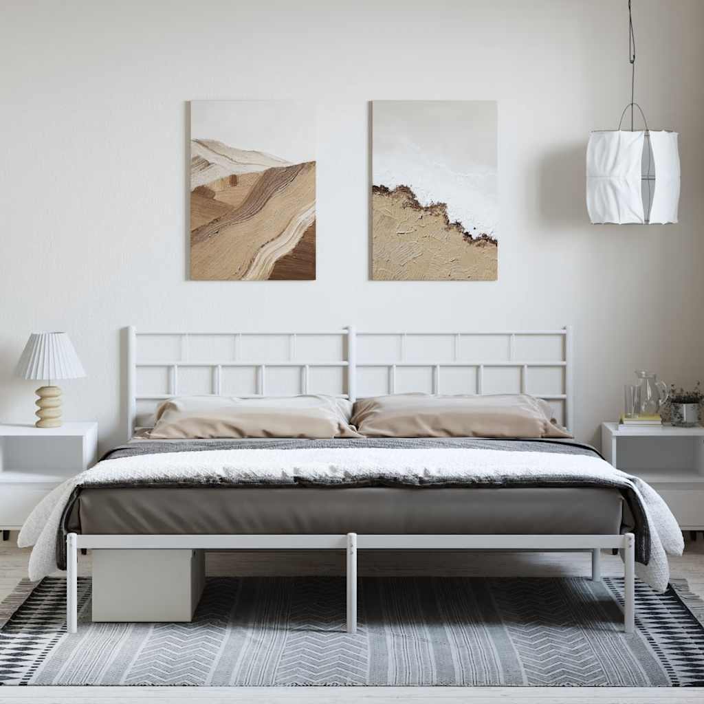 Metal Bed Frame without Mattress with Headboard White 183x213cm