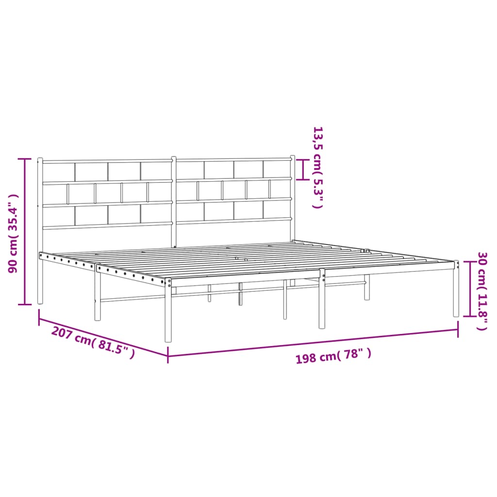 vidaXL Metal Bed Frame without Mattress with Headboard White 193x203cm