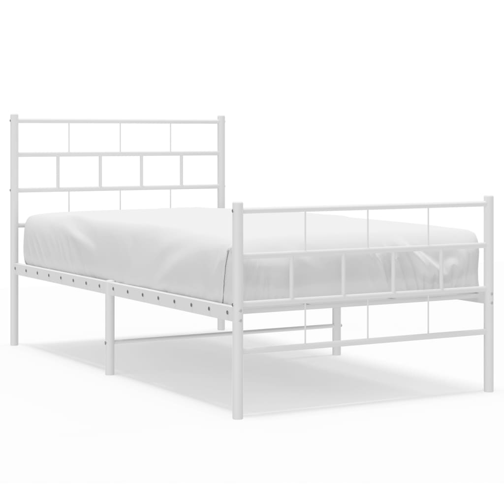 vidaXL Metal Bed Frame without Mattress with Footboard White 90x190cm