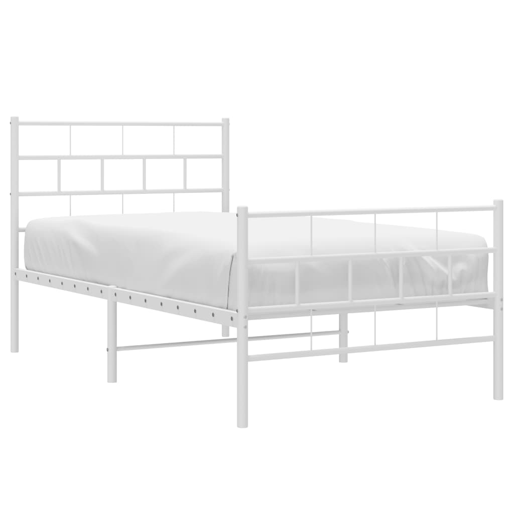 vidaXL Metal Bed Frame without Mattress with Footboard White 90x190cm