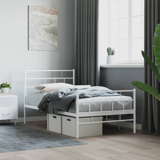 vidaXL Metal Bed Frame without Mattress with Footboard White 90x190cm