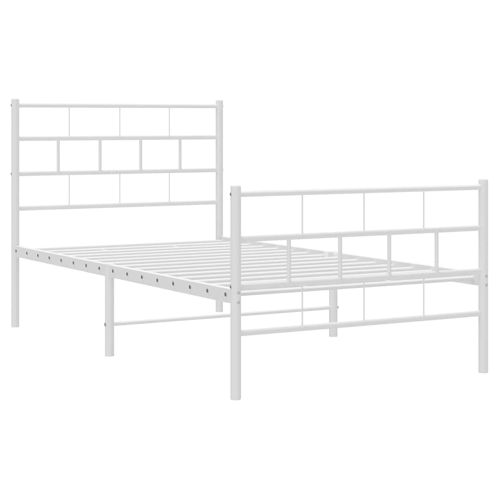 Metal Bed Frame without Mattress with Footboard White 100x190cm