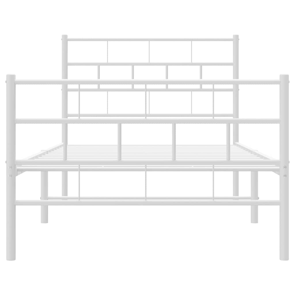 Metal Bed Frame without Mattress with Footboard White 100x190cm