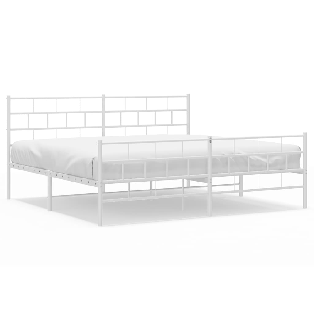 vidaXL Metal Bed Frame without Mattress with Footboard White 193x203cm