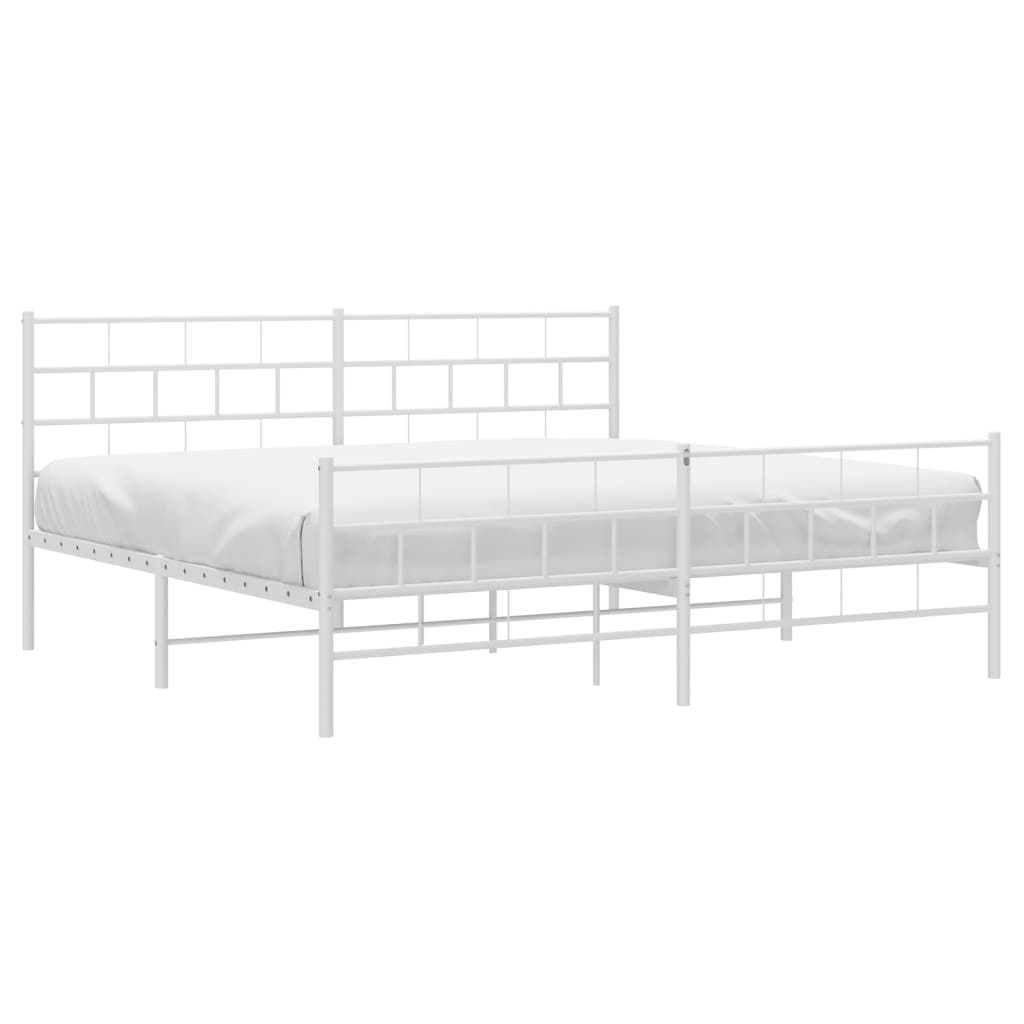 vidaXL Metal Bed Frame without Mattress with Footboard White 193x203cm