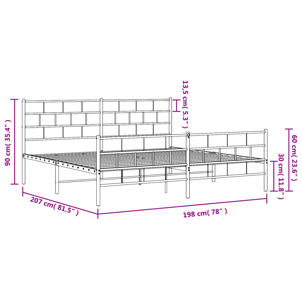 vidaXL Metal Bed Frame without Mattress with Footboard White 193x203cm