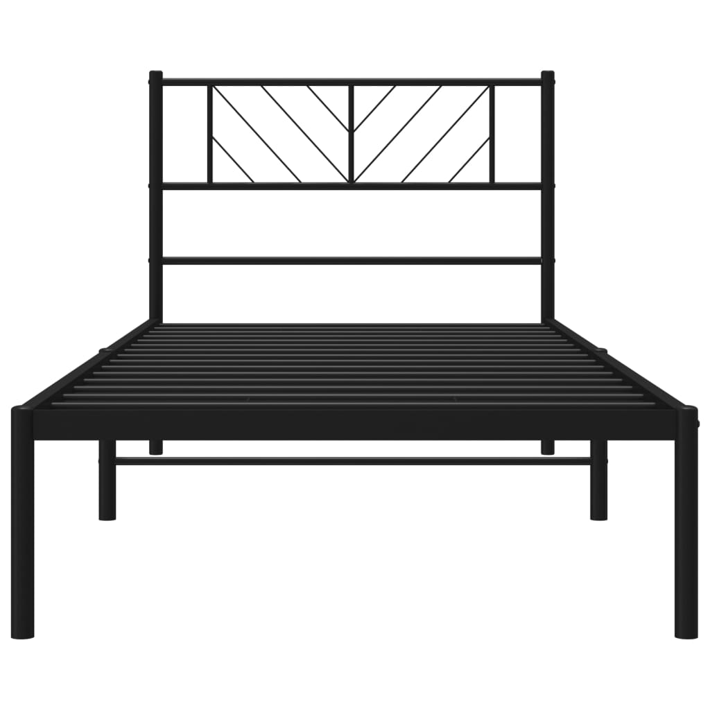 Metal Bed Frame without Mattress with Headboard Black 75x190cm