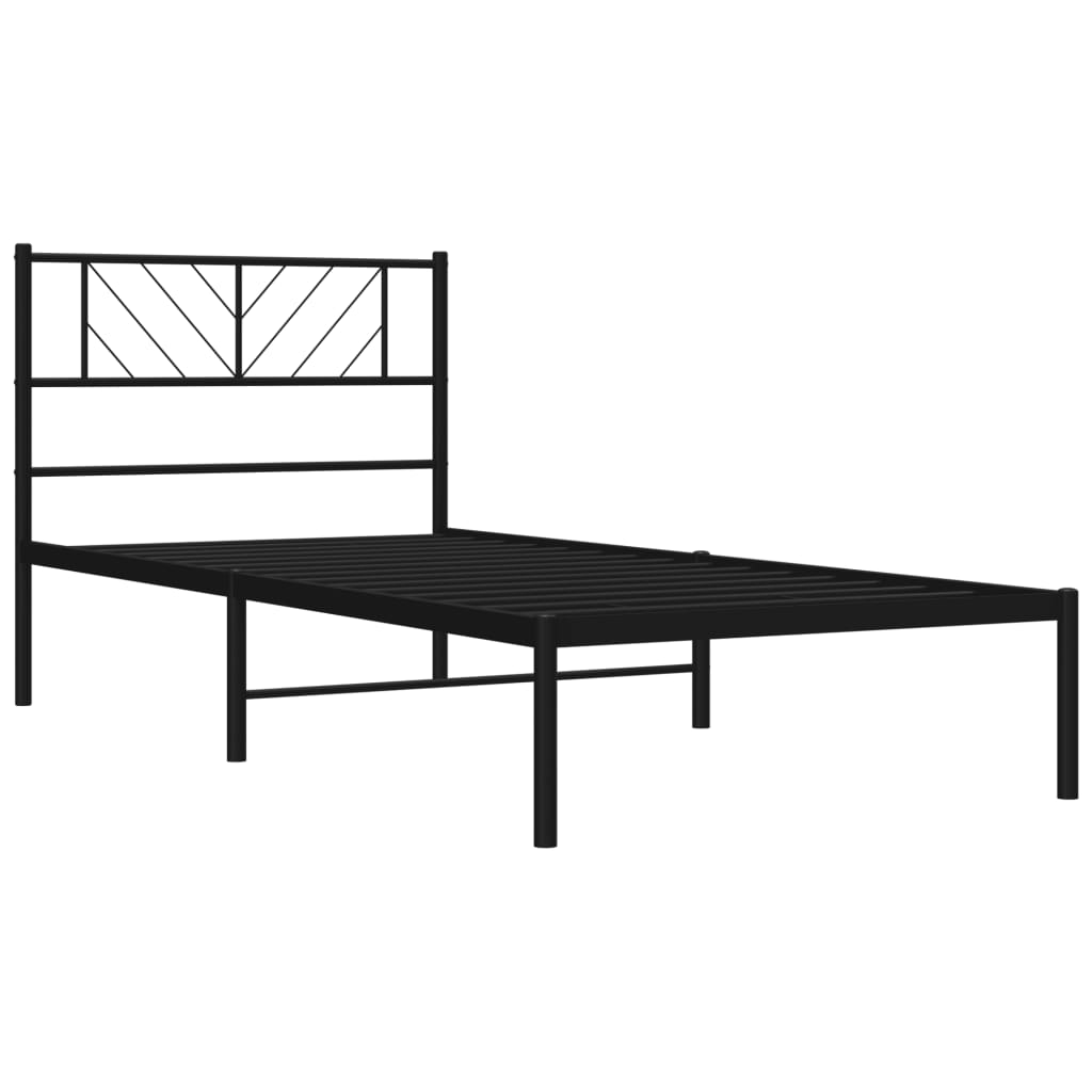 Metal Bed Frame without Mattress with Headboard Black 90x190cm