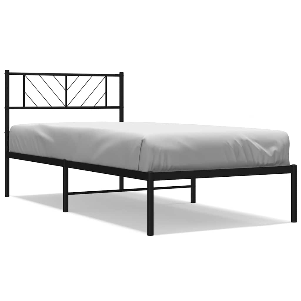 Metal Bed Frame without Mattress with Headboard Black 100x190cm