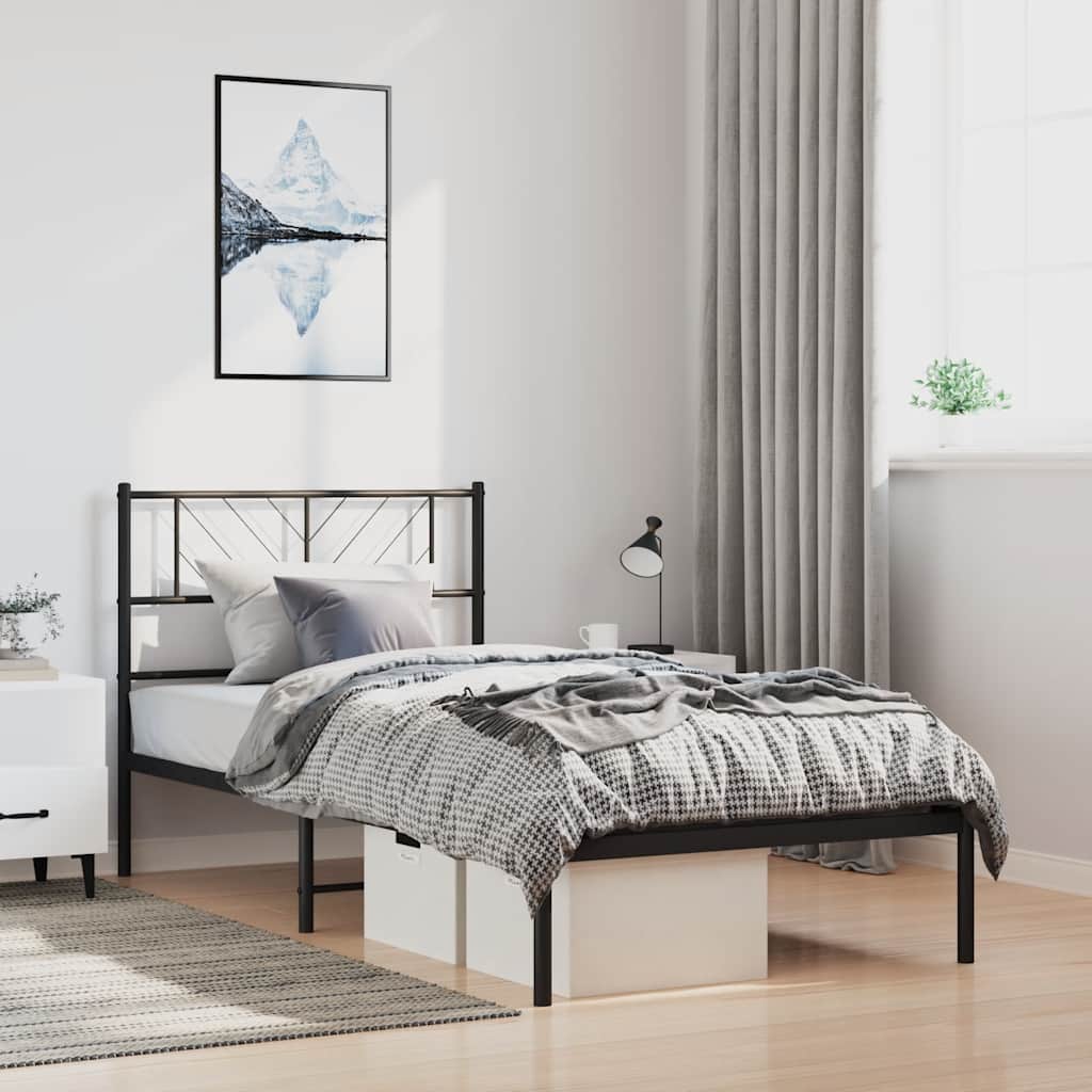 Metal Bed Frame without Mattress with Headboard Black 100x190cm