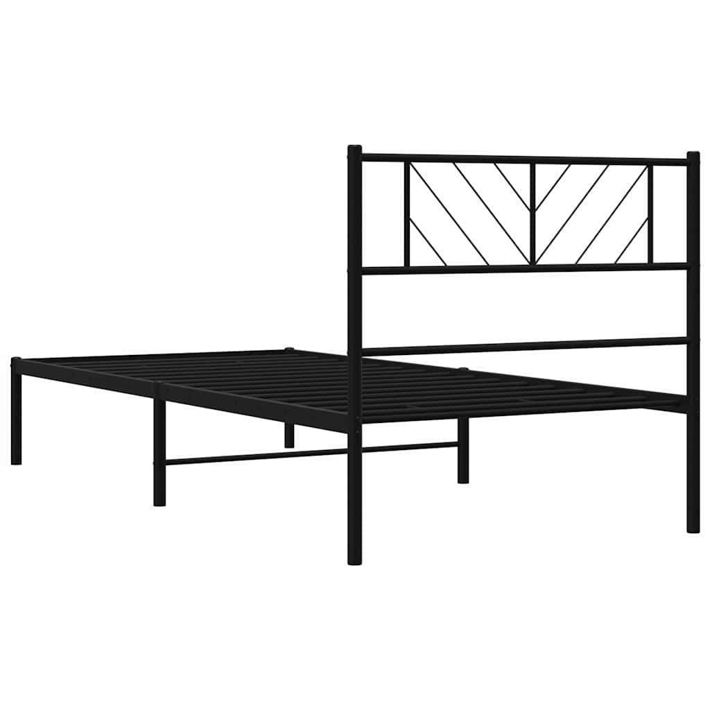 Metal Bed Frame without Mattress with Headboard Black 107x203cm