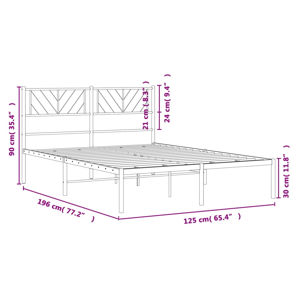 Metal Bed Frame without Mattress with Headboard Black 120x190cm