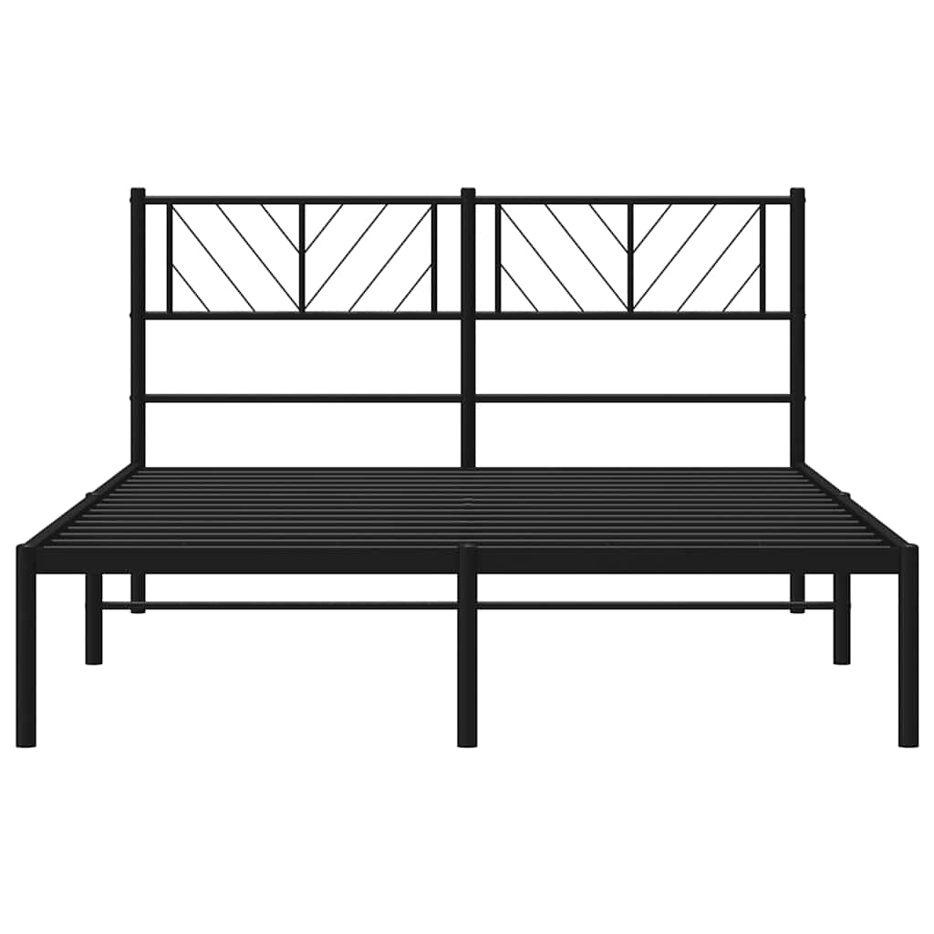 Metal Bed Frame without Mattress with Headboard Black 135x190cm