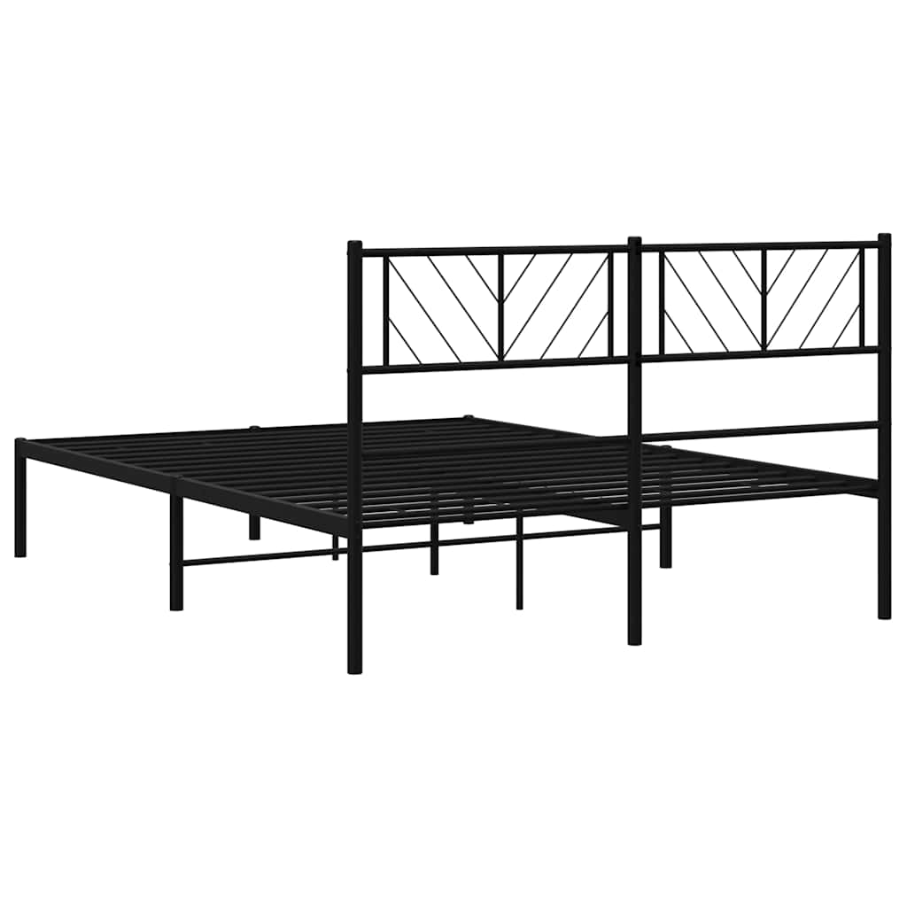 Metal Bed Frame without Mattress with Headboard Black 135x190cm