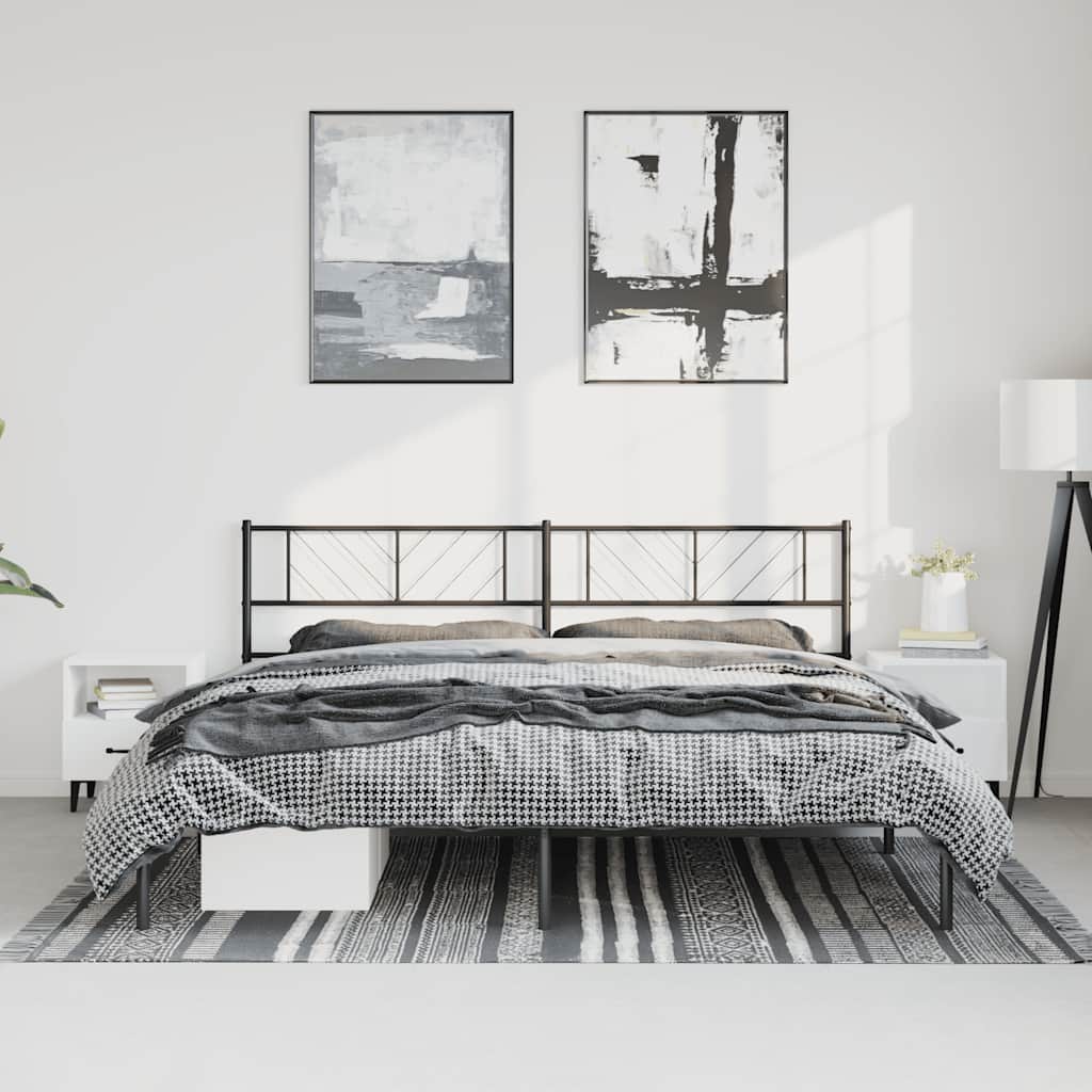 Metal Bed Frame without Mattress with Headboard Black 193x203cm