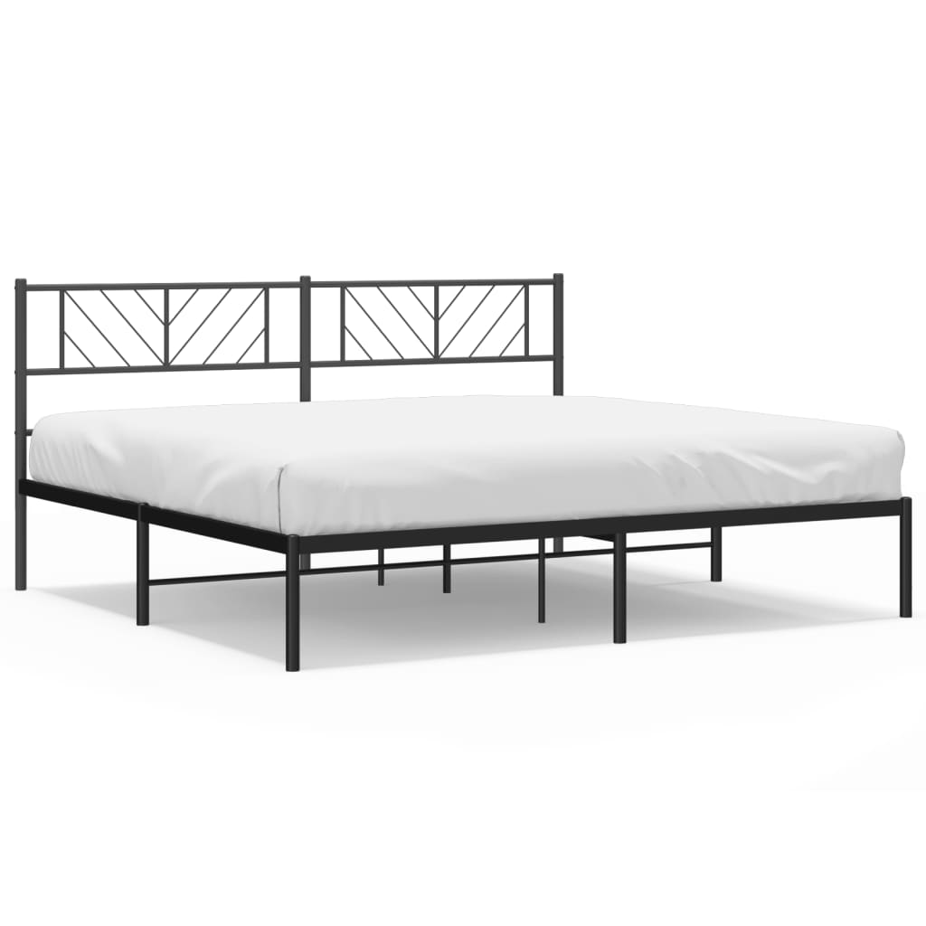 Metal Bed Frame without Mattress with Headboard Black 200x200cm