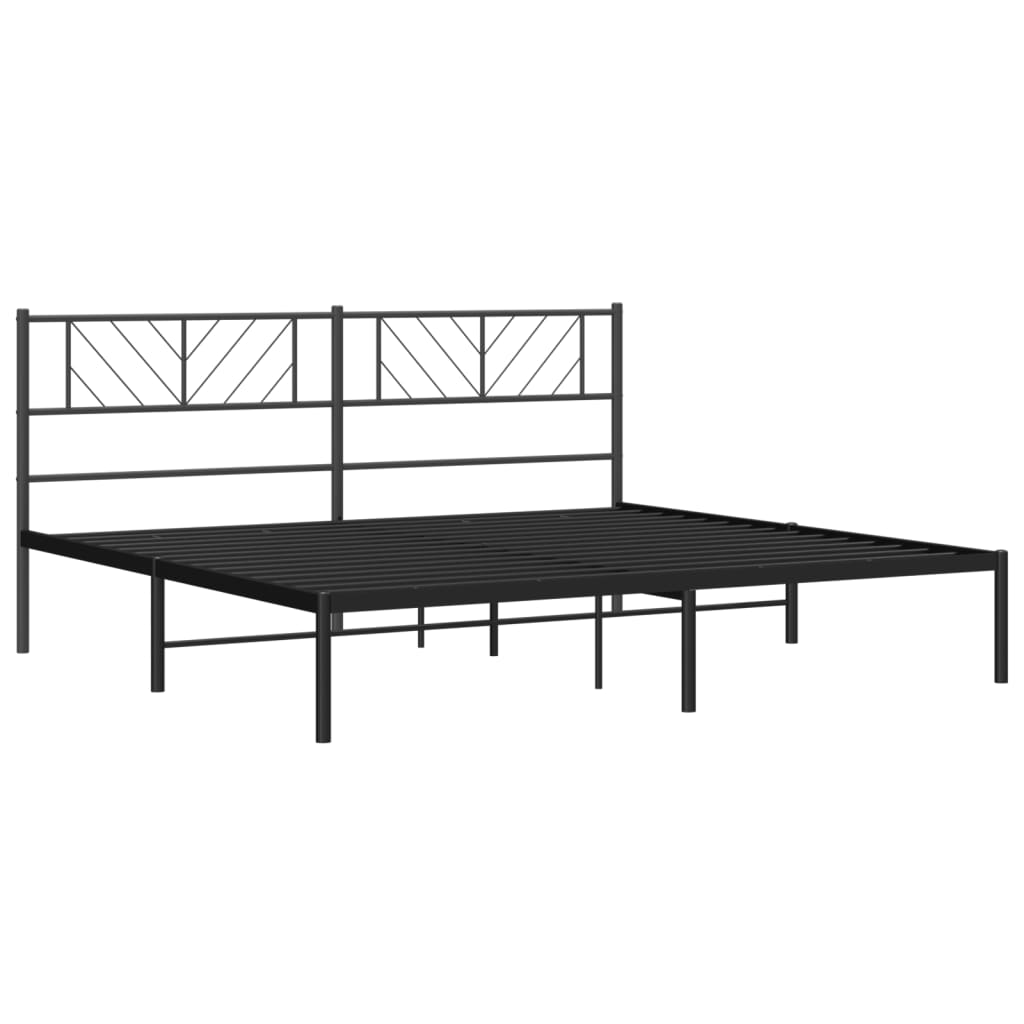 Metal Bed Frame without Mattress with Headboard Black 200x200cm