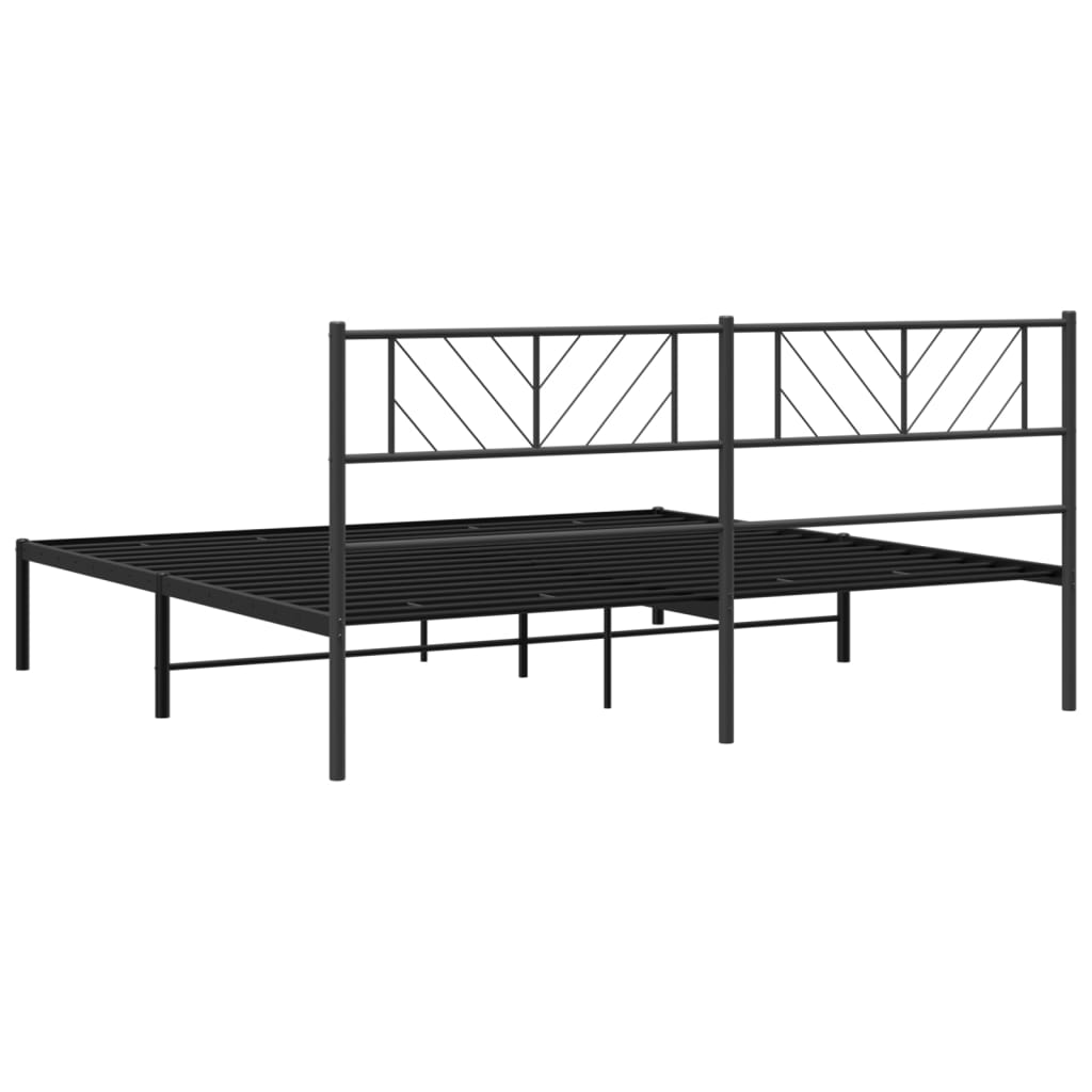 Metal Bed Frame without Mattress with Headboard Black 200x200cm
