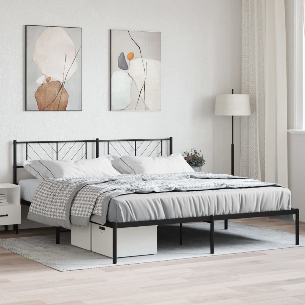Metal Bed Frame without Mattress with Headboard Black 200x200cm