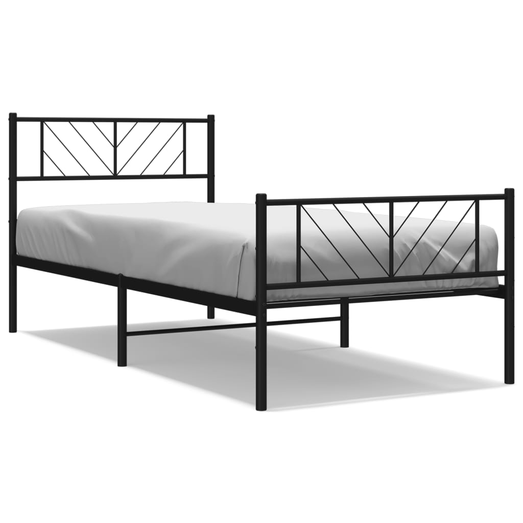 Metal Bed Frame without Mattress with Footboard Black 75x190cm