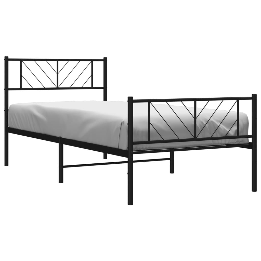 Metal Bed Frame without Mattress with Footboard Black 75x190cm