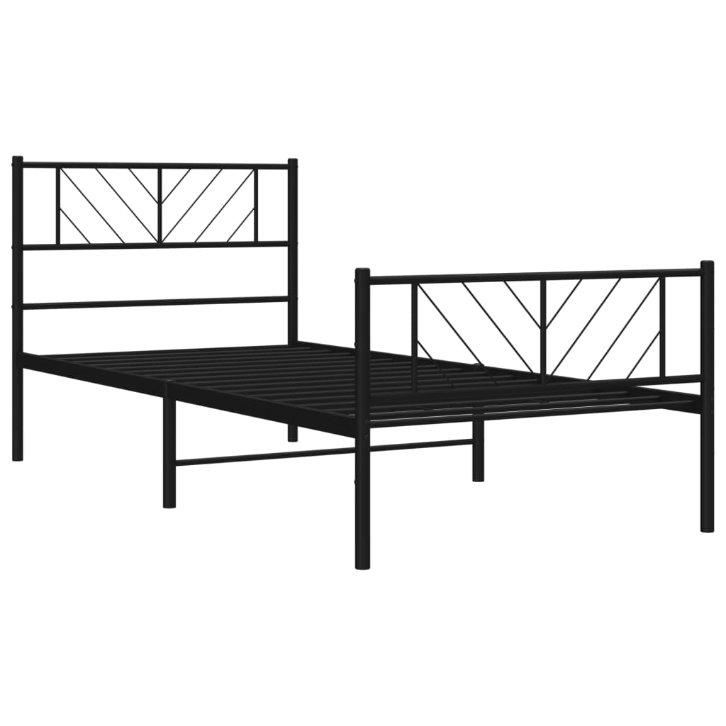 Metal Bed Frame without Mattress with Footboard Black 75x190cm