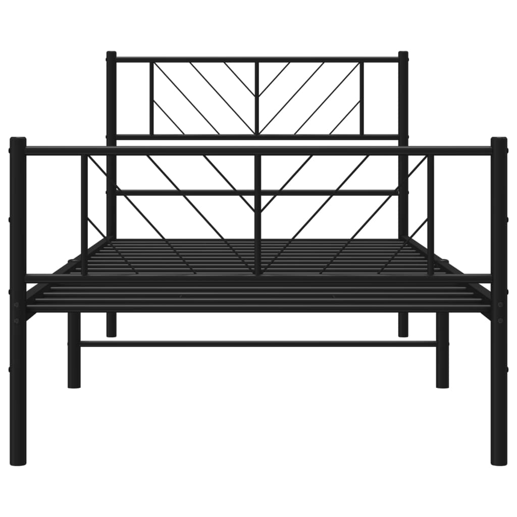 Metal Bed Frame without Mattress with Footboard Black 75x190cm