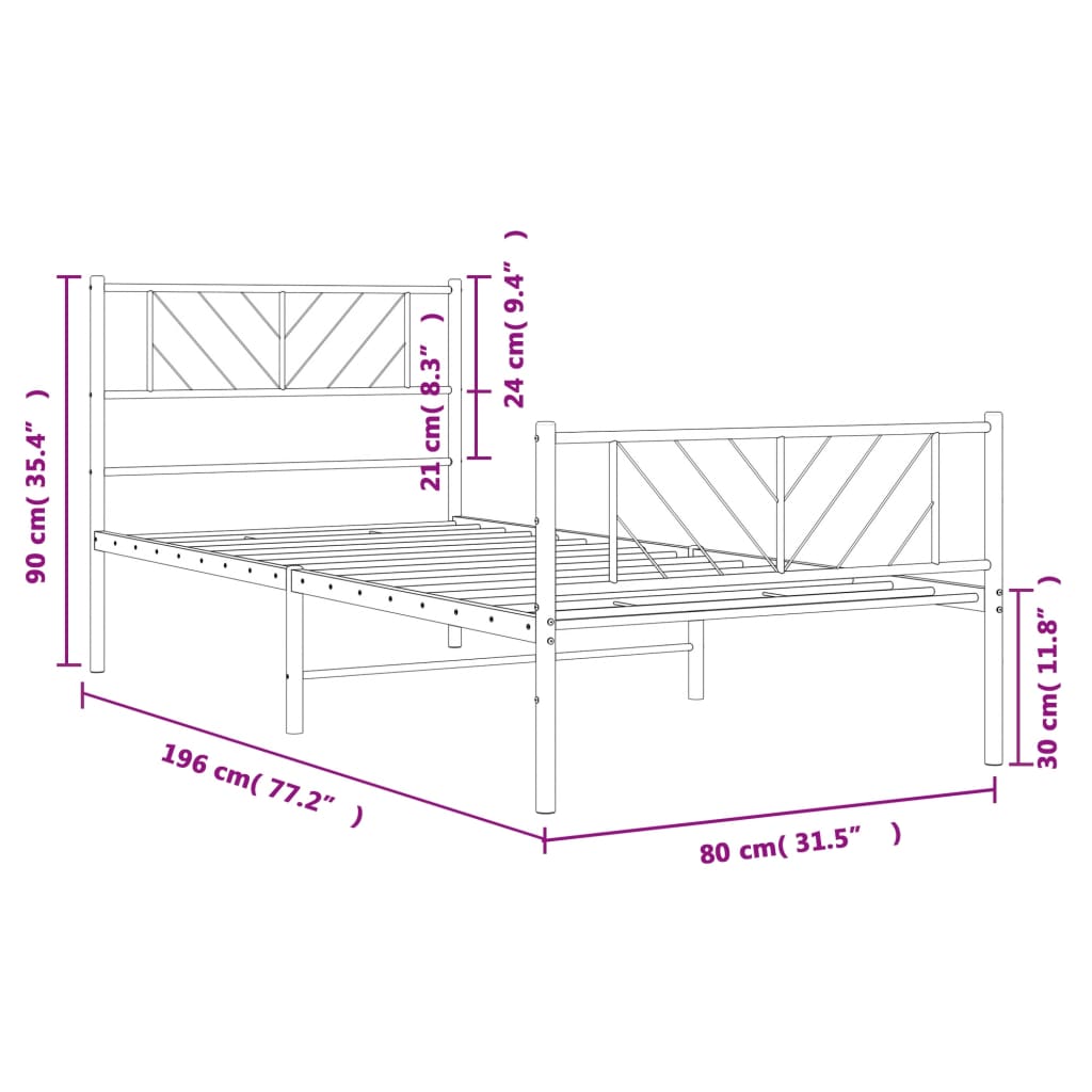 Metal Bed Frame without Mattress with Footboard Black 75x190cm