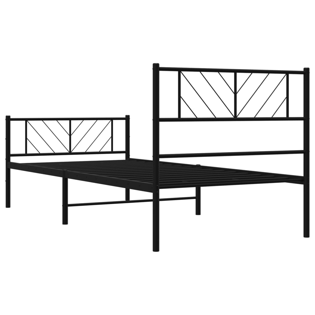 Metal Bed Frame without Mattress with Footboard Black 90x190cm