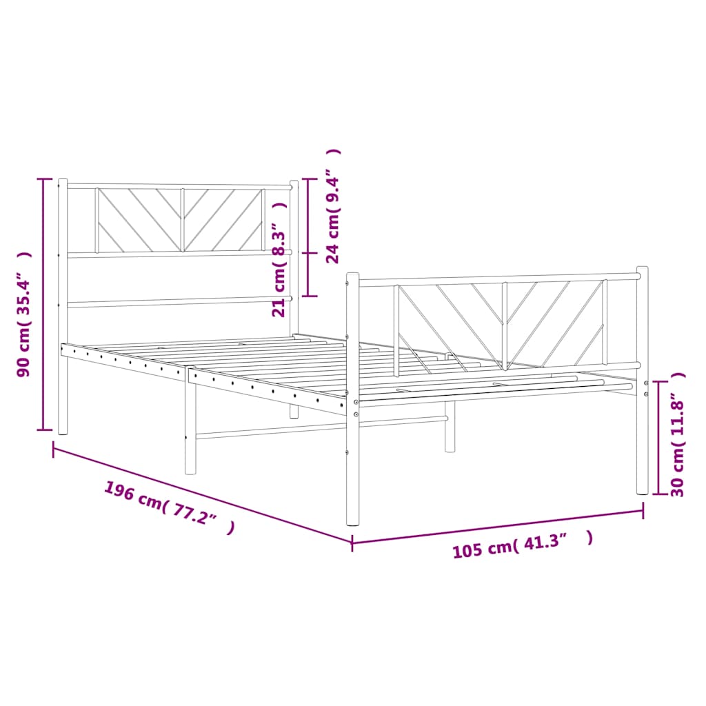 Metal Bed Frame without Mattress with Footboard Black 100x190cm