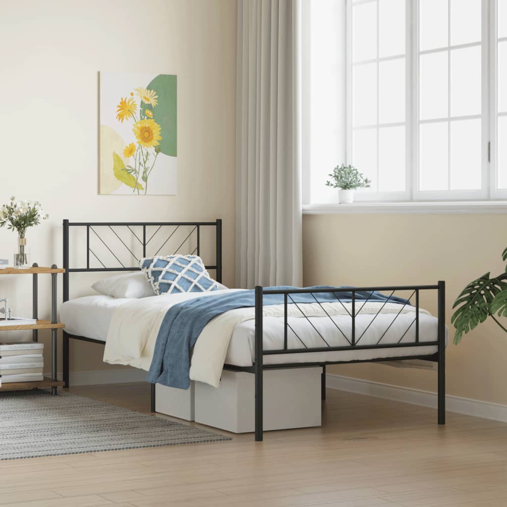 Metal Bed Frame without Mattress with Footboard Black 100x200cm