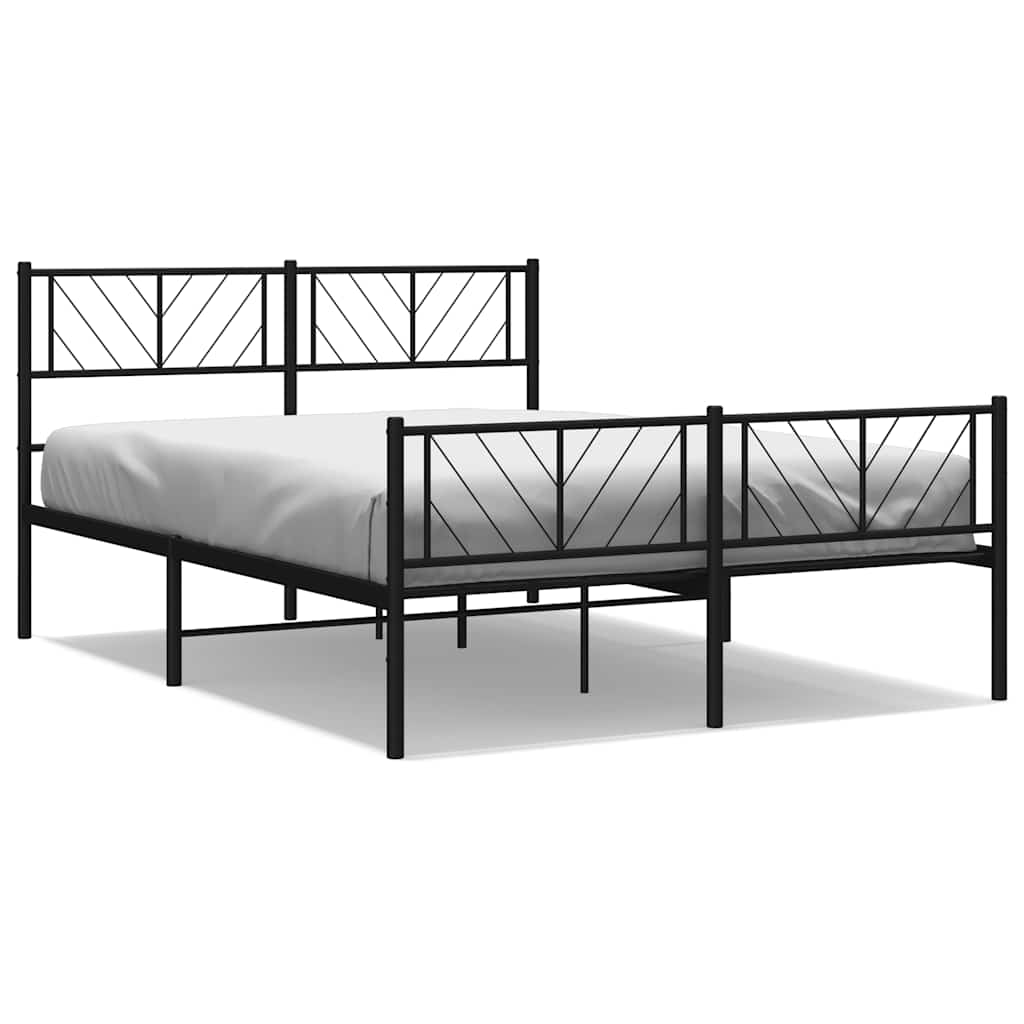Metal Bed Frame without Mattress with Footboard Black 135x190cm