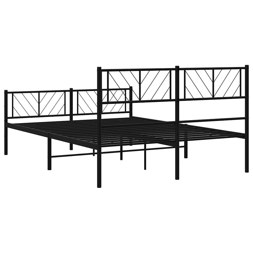 Metal Bed Frame without Mattress with Footboard Black 135x190cm