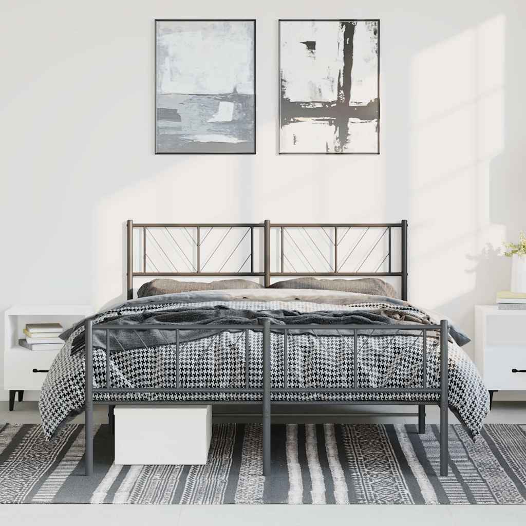 Metal Bed Frame without Mattress with Footboard Black 135x190cm