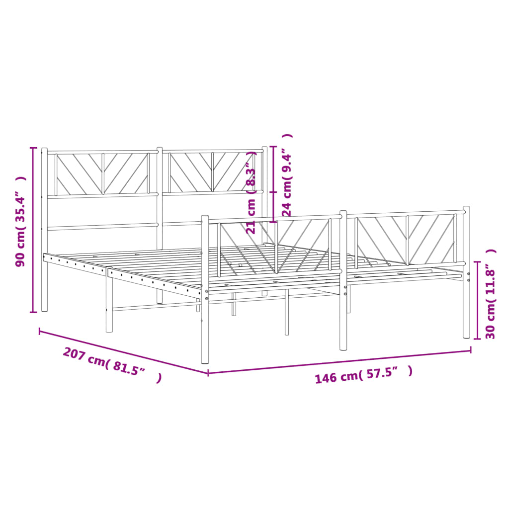 Metal Bed Frame without Mattress with Footboard Black 140x200cm