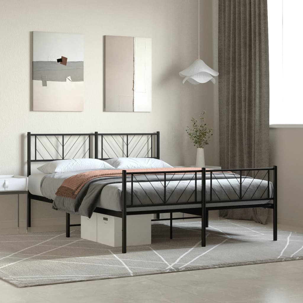 Metal Bed Frame without Mattress with Footboard Black 140x200cm