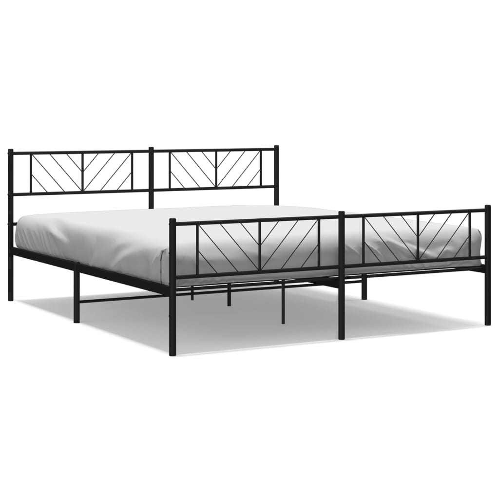Metal Bed Frame without Mattress with Footboard Black 180x200cm