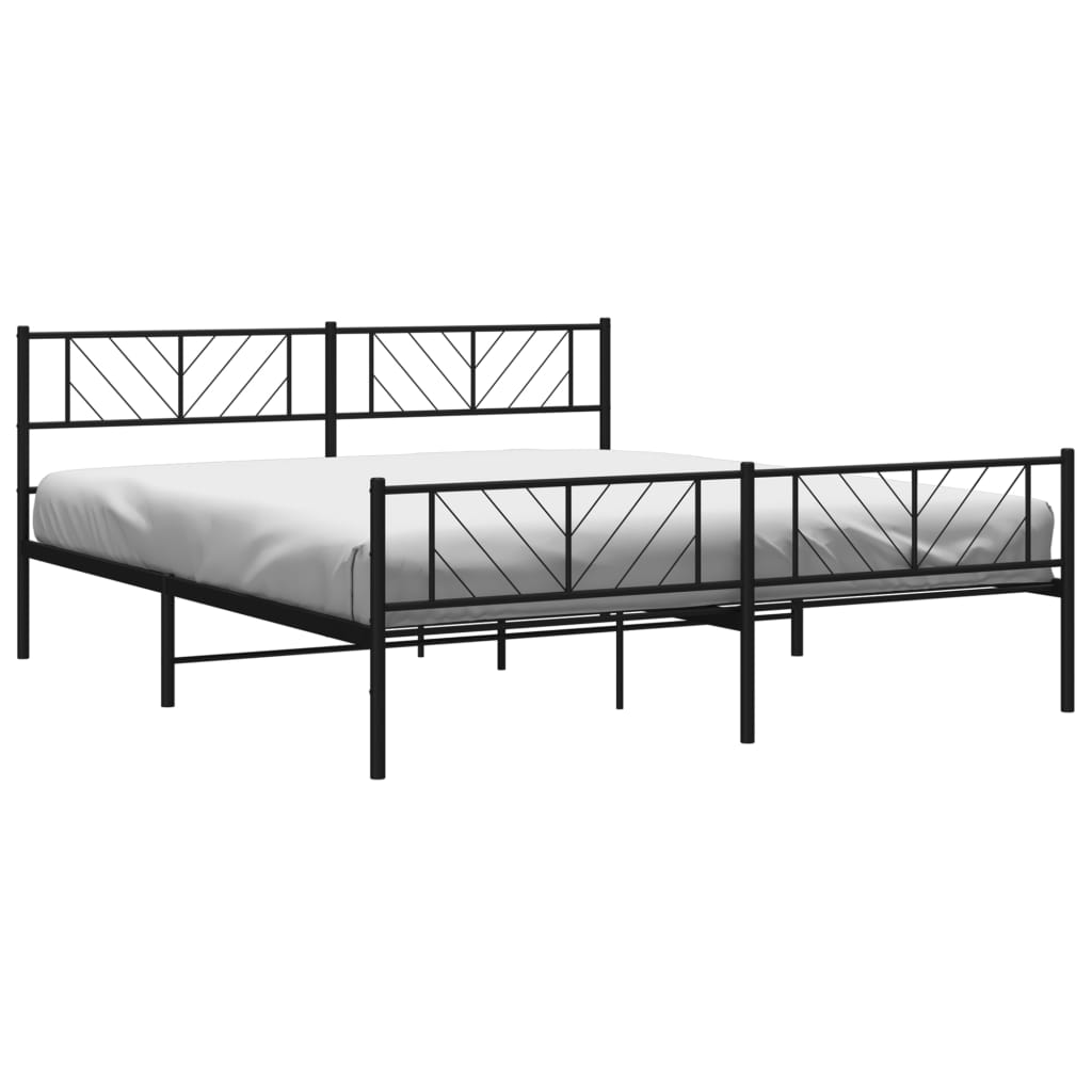 Metal Bed Frame without Mattress with Footboard Black 180x200cm