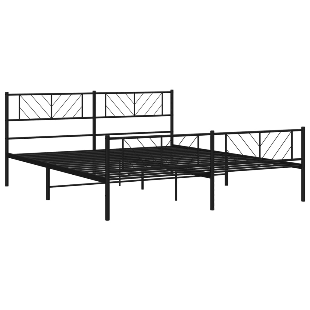 Metal Bed Frame without Mattress with Footboard Black 180x200cm