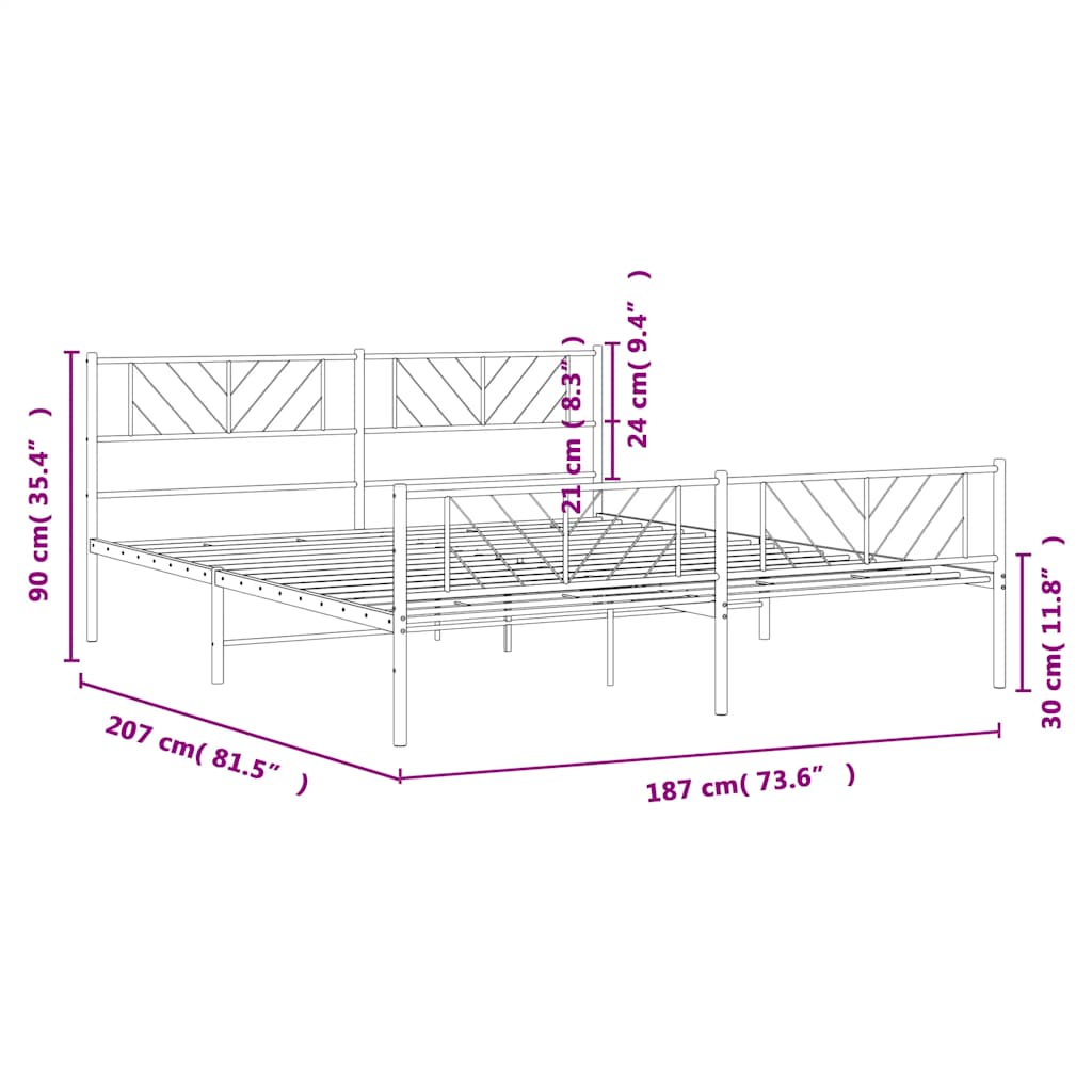 Metal Bed Frame without Mattress with Footboard Black 180x200cm