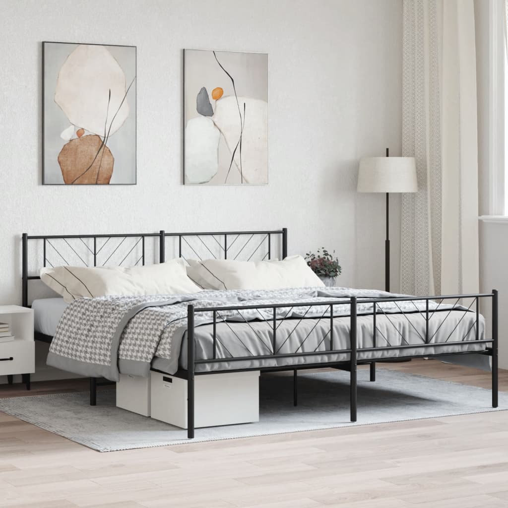 Metal Bed Frame without Mattress with Footboard Black 180x200cm