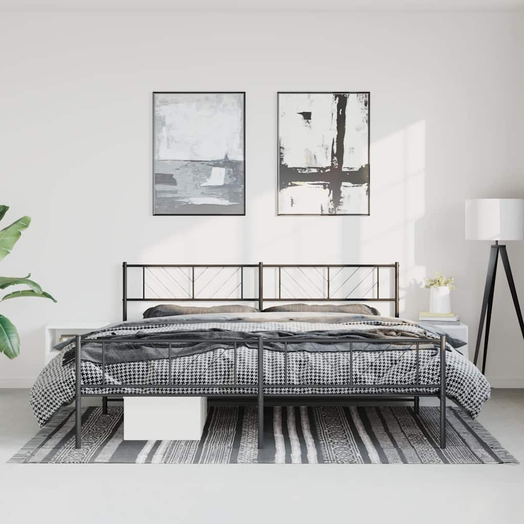 Metal Bed Frame without Mattress with Footboard Black 193x203cm