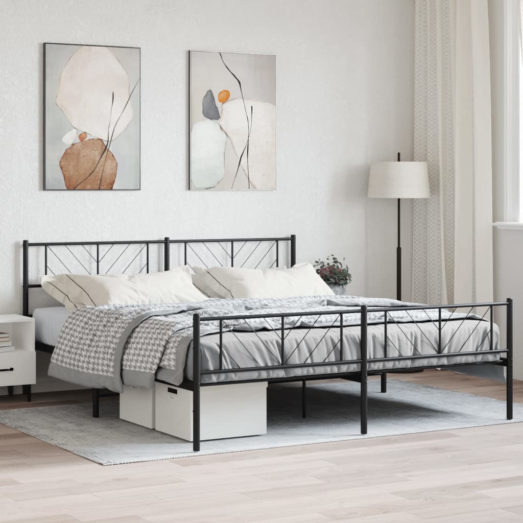 vidaXL Metal Bed Frame without Mattress with Footboard Black 200x200cm