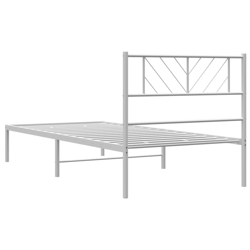 Metal Bed Frame without Mattress with Headboard White 75x190cm