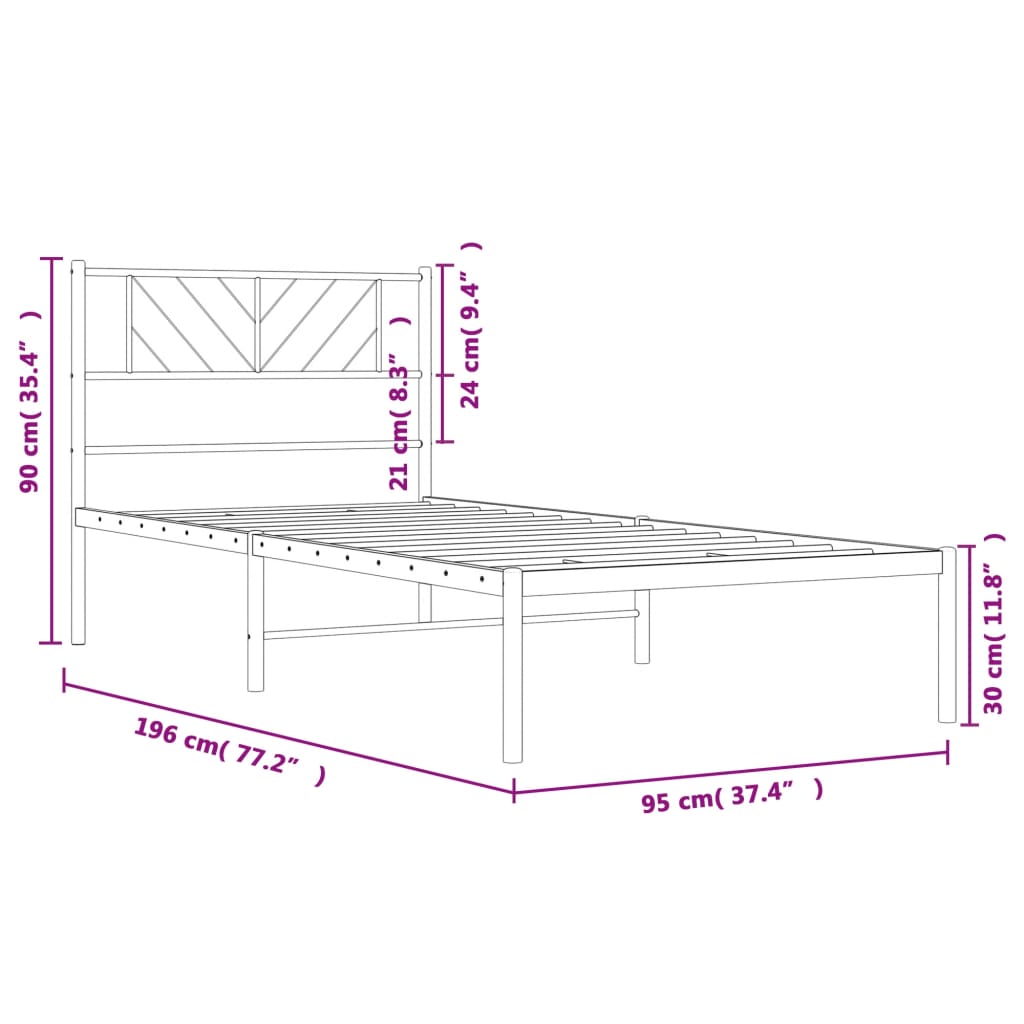 vidaXL Metal Bed Frame without Mattress with Headboard White 90x190cm