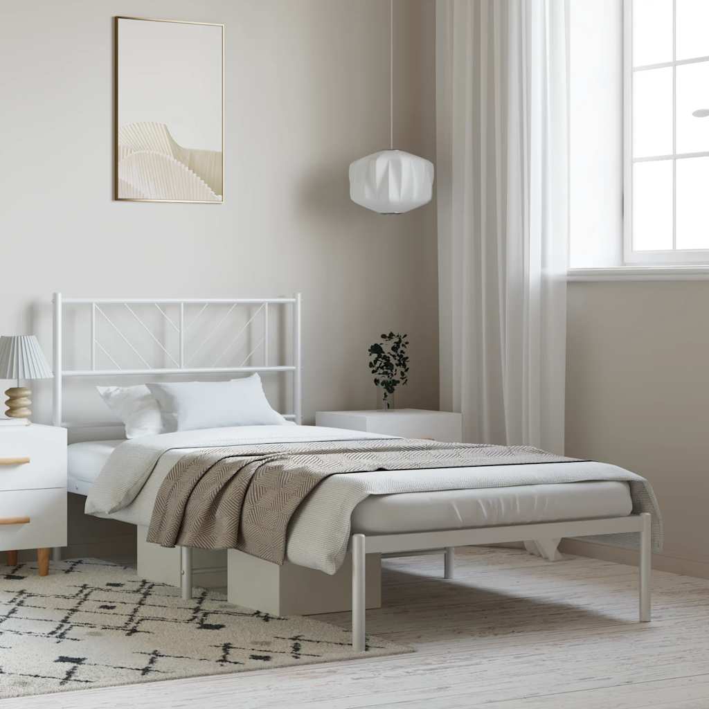 Metal Bed Frame without Mattress with Headboard White 100x200cm