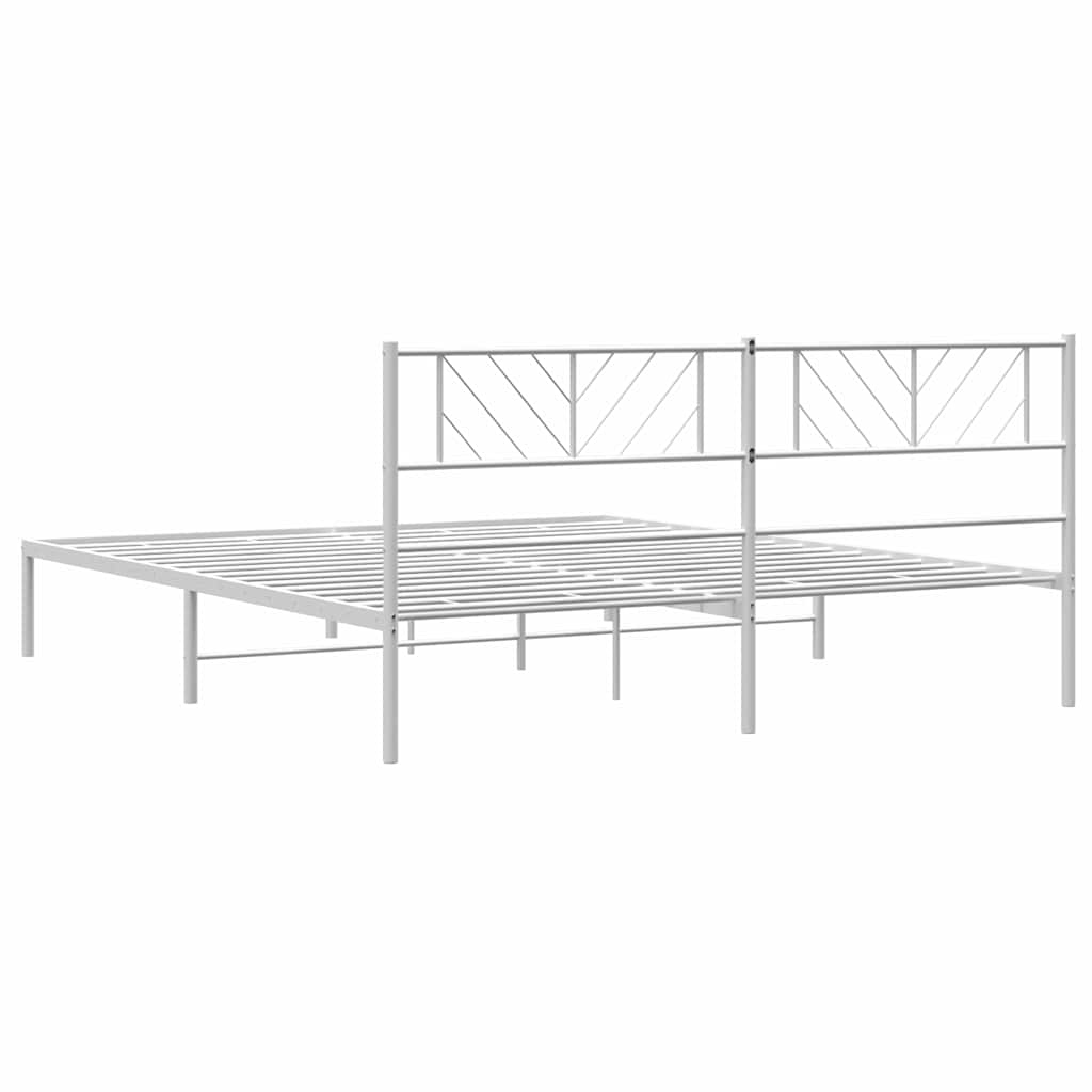 Metal Bed Frame without Mattress with Headboard White 193x203cm
