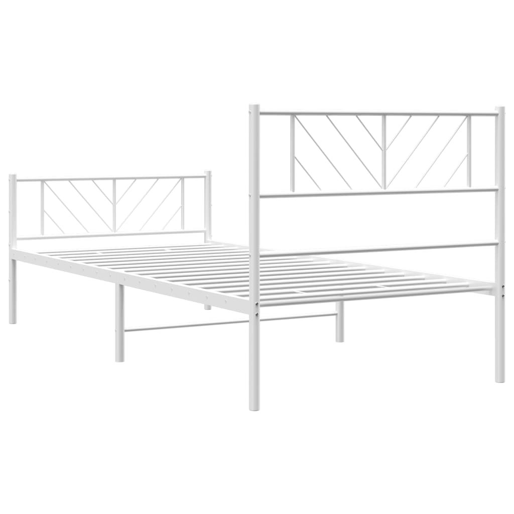 Metal Bed Frame without Mattress with Footboard White 75x190cm