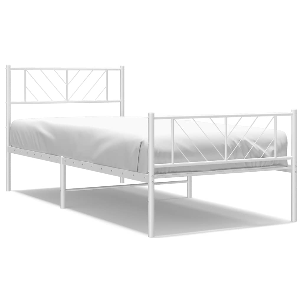 Metal Bed Frame without Mattress with Footboard White 100x190cm